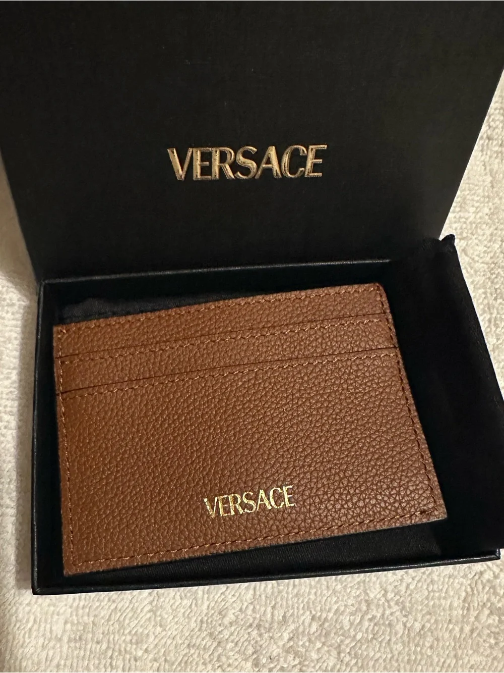 Versace Medusa Leather Card Holder Wallet Cognac Brown NWT Style Full Set